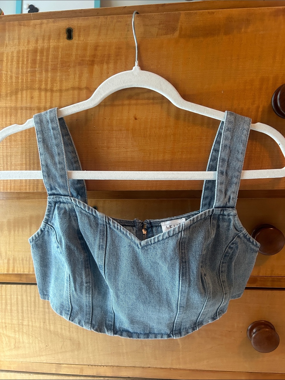 Denim Crop Bustier Top - Light Blue